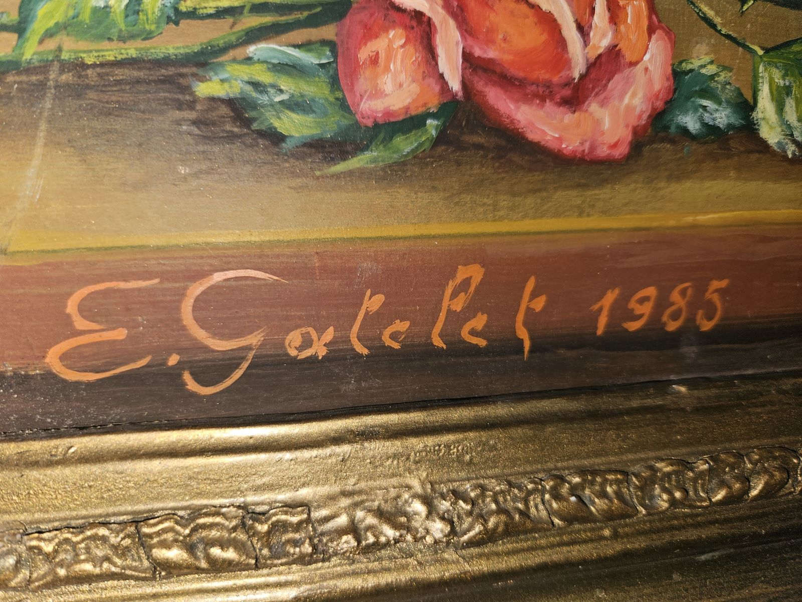 photo vinterior Original 20th Century French Oil Painting On Board  Floral Gold Giltwood Frame.