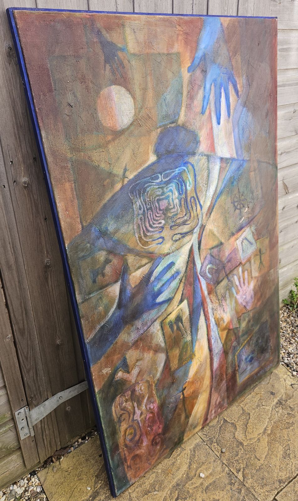 photo for sale Large Abstract With Geometric Shapes Oil On Canvas Contemporary Signed A.Vyvyan