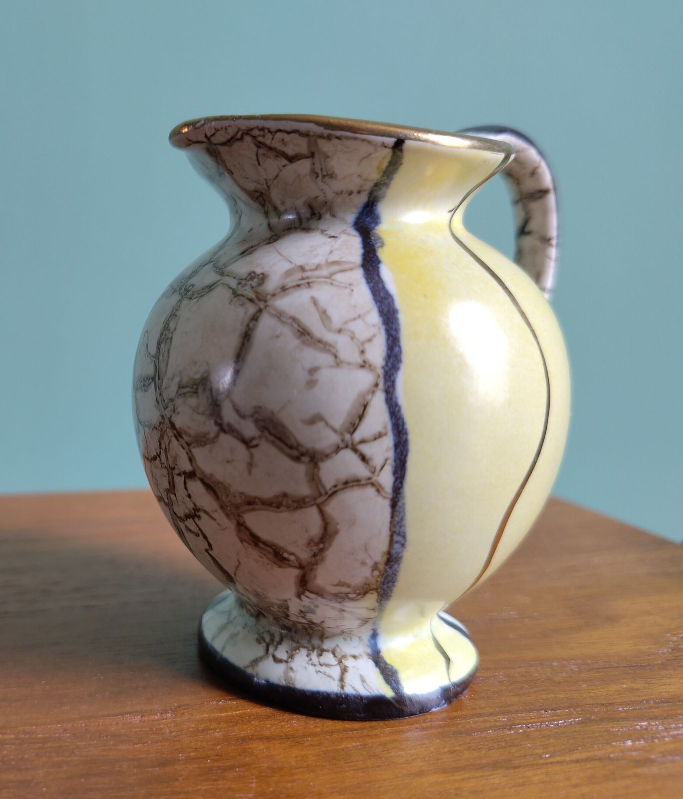 Early 20th Century German Jugendstil Miniature Jug (8 Cm) — Hand‑Decorated Panels, Gold Rim, Excellent Condition photo Art