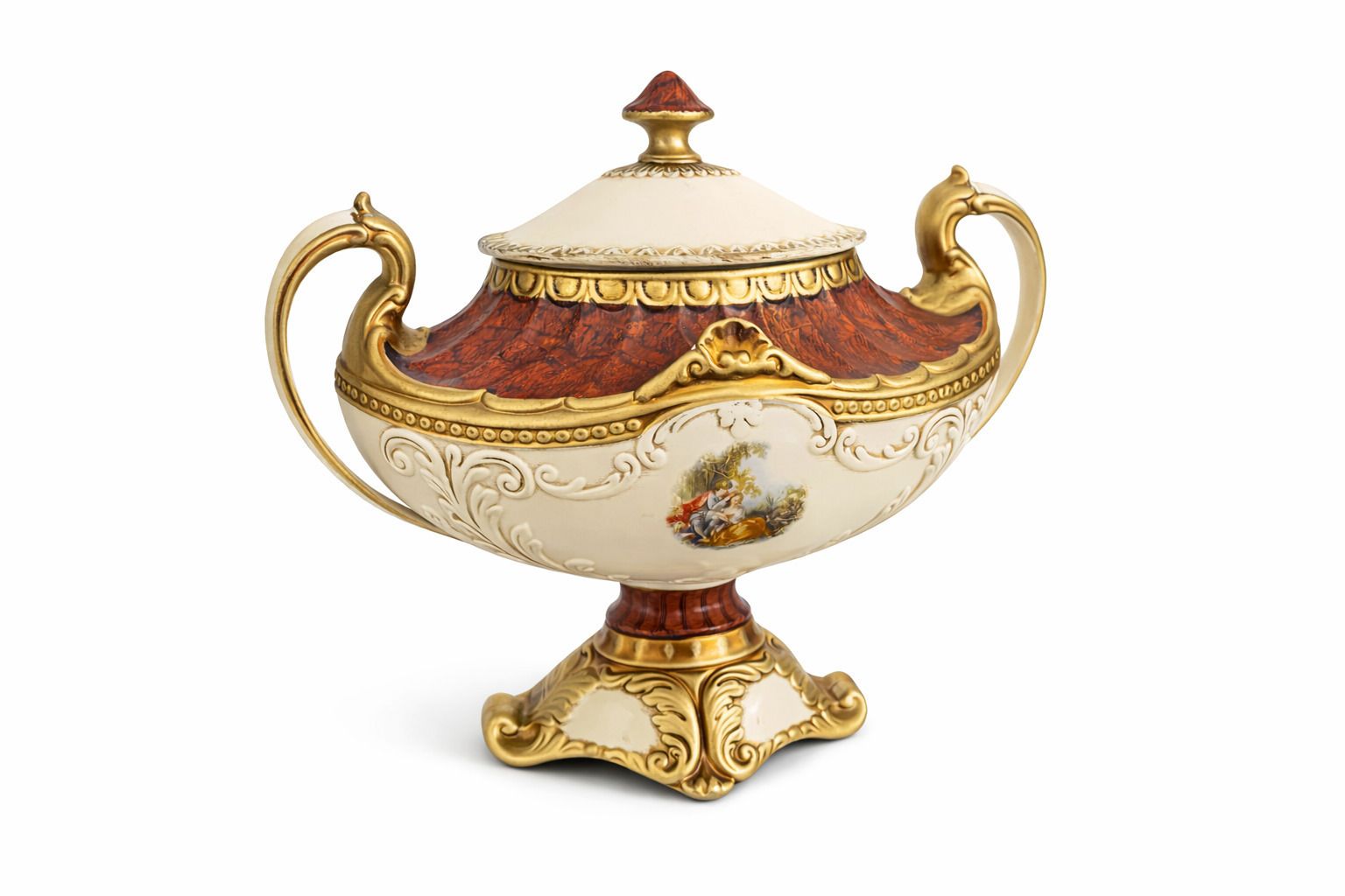 Antique Hand Painted Porcelain Urn With Lid & Gilt Detailing | Continental, C.1900 photo 350.0