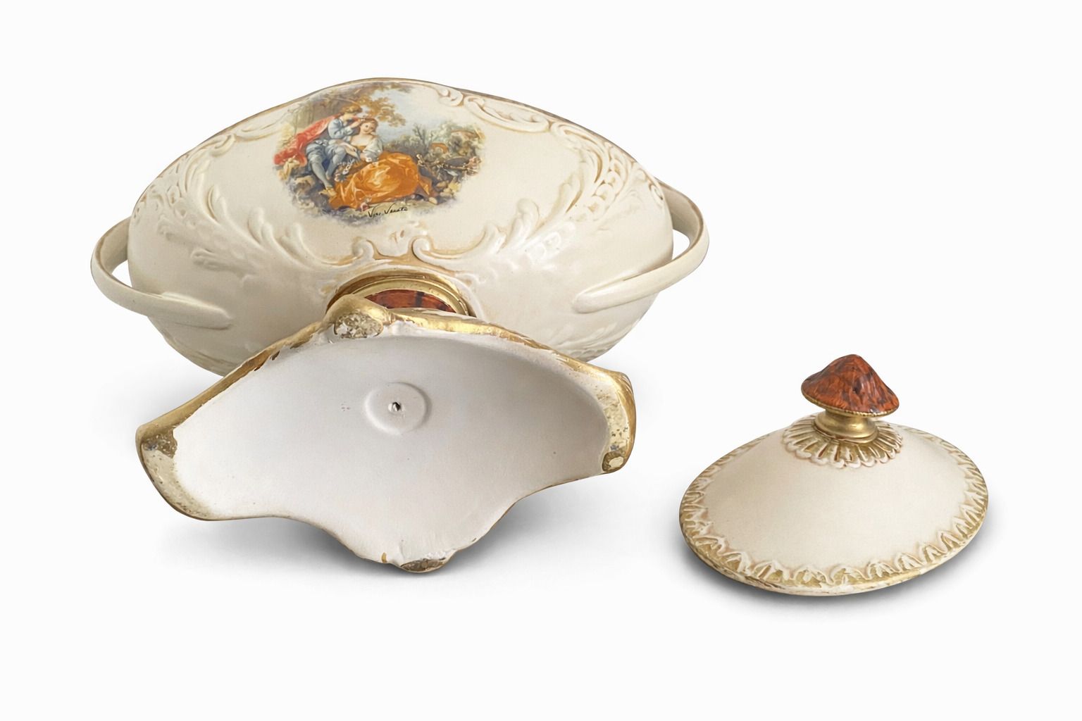 Antique Hand Painted Porcelain Urn With Lid & Gilt Detailing | Continental, C.1900 photo vinterior