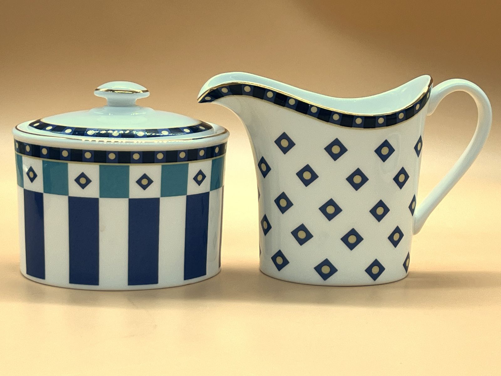 Wedgwood China Aphrodite Design Creamer And Covered Sugar Bowl Set.