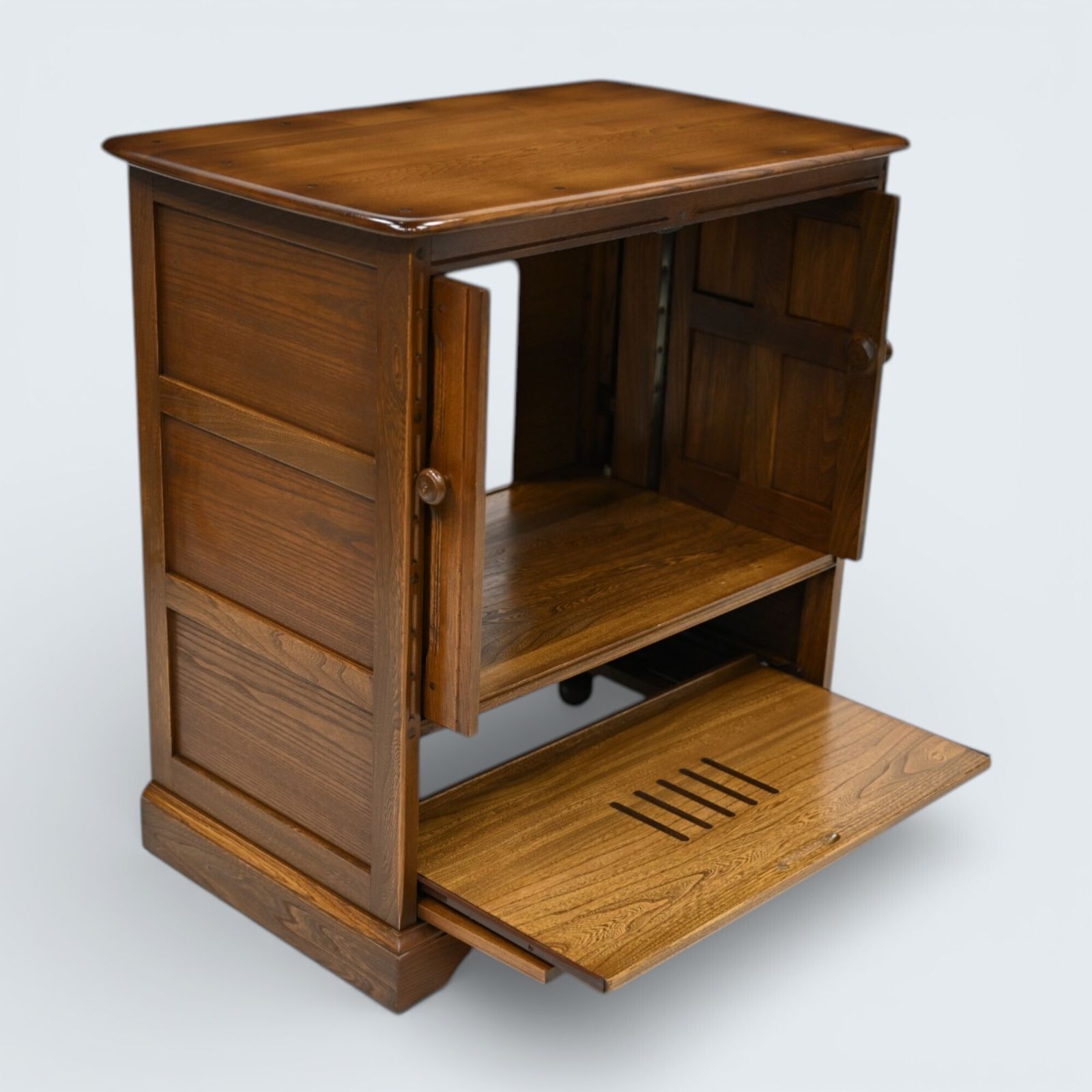 photo buy Ercol Mural Tv Video Cabinet Golden Dawn Corner Flap Model 839 Free Uk Delivery