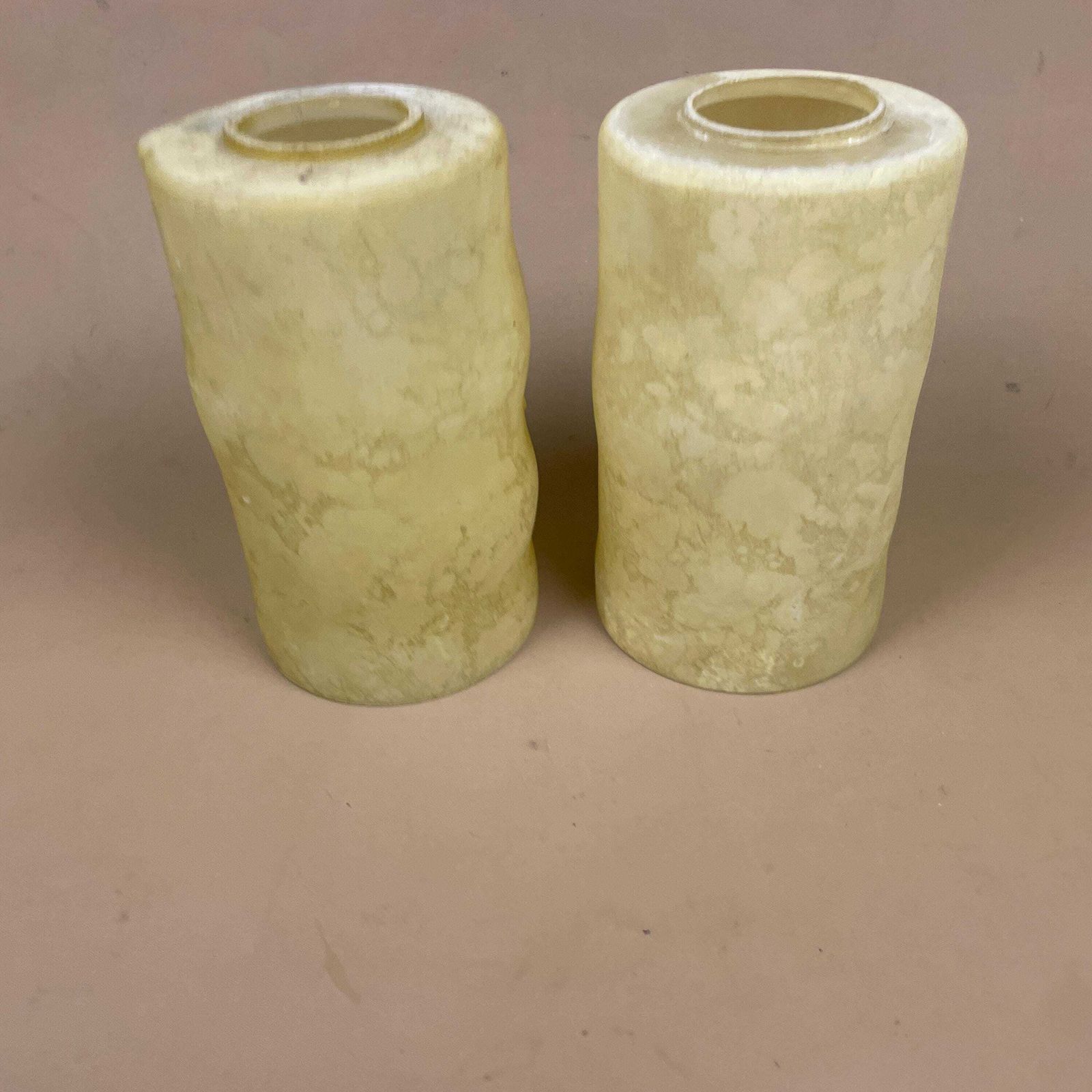 Pair Glass French Lamp Shade Cylinder Pendant, Marbled Pattern Art Deco Lightcream photo for sale