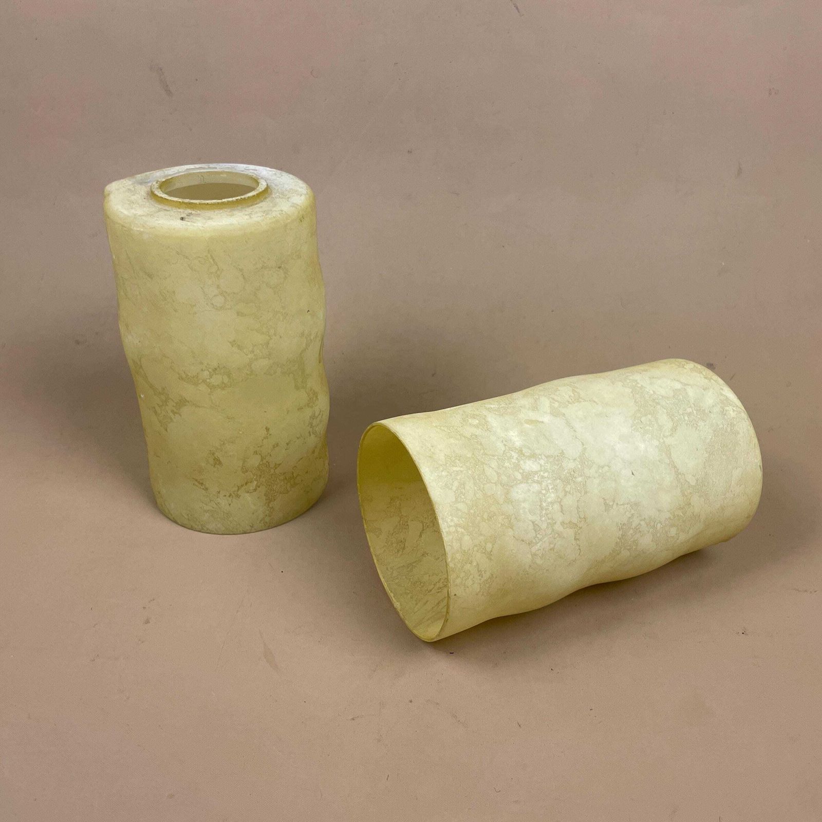 Pair Glass French Lamp Shade Cylinder Pendant, Marbled Pattern Art Deco Lightcream photo buy