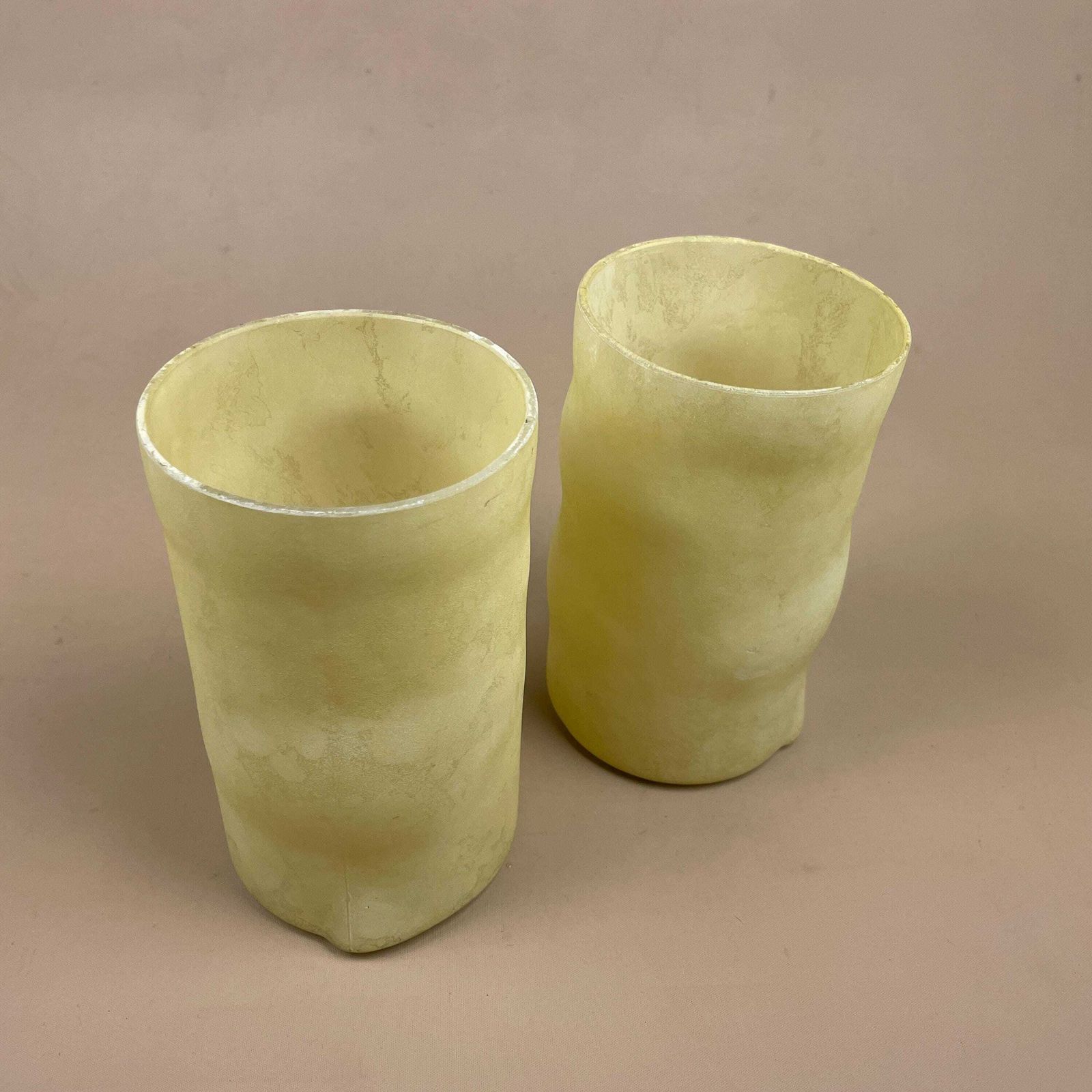 photo for sale Pair Of Glass French Lamp Shade Cylinder Pendant Lampshade Tiffany Lightshade Light Cream Pendant Art Deco Marbled Pattern Patterned 2