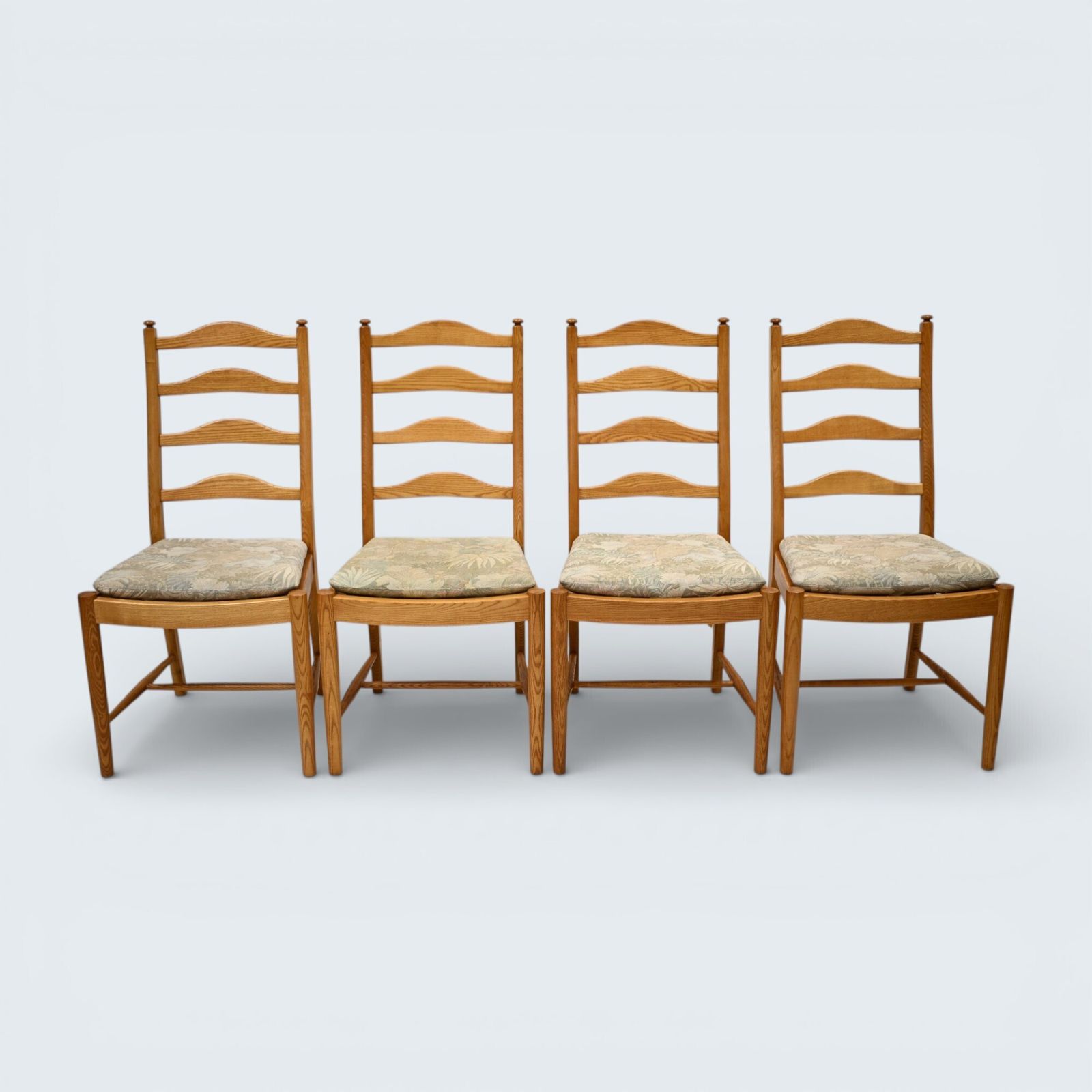 photo vintage Ercol Set Of 4 Dining Chairs Light Finish Ladderback 1970s Free Uk Delivery*
