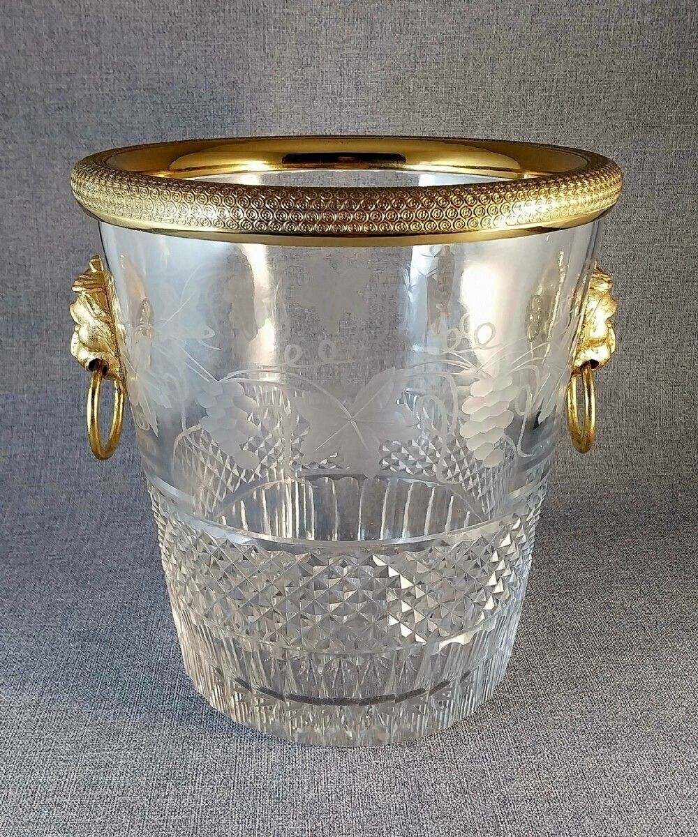 Cut Glass Bottle Cooler Gilt Bronze Mounts 19th Century Ice Bucket photo furniture