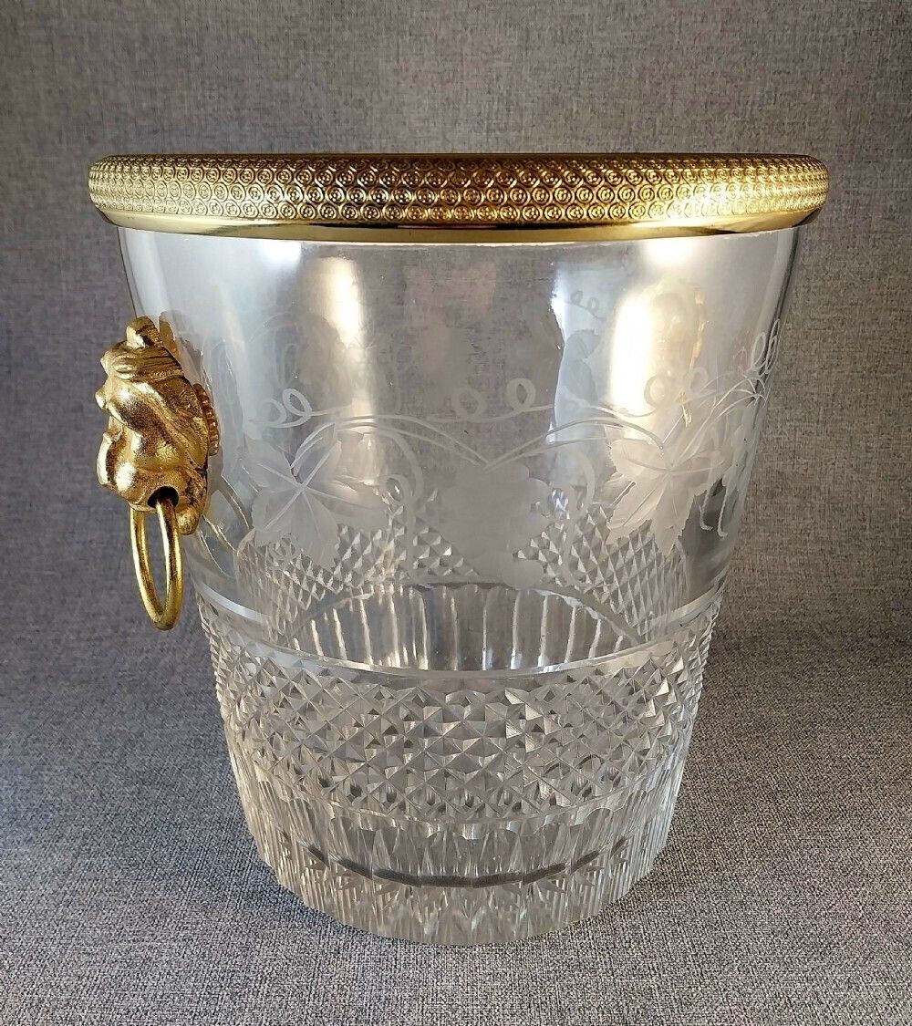 Cut Glass Bottle Cooler Gilt Bronze Mounts 19th Century Ice Bucket photo for sale