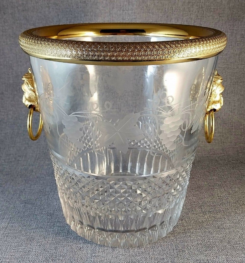 photo vintage Cut Glass Bottle Cooler Gilt Bronze Mounts 19th Century Ice Bucket