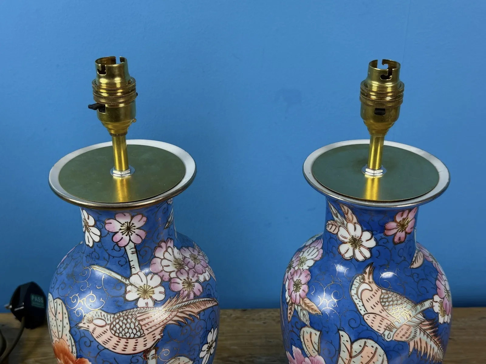 Vintage Chinese Chinoiserie Bird And Flower Porcelain Lamp Pair photo Lighting