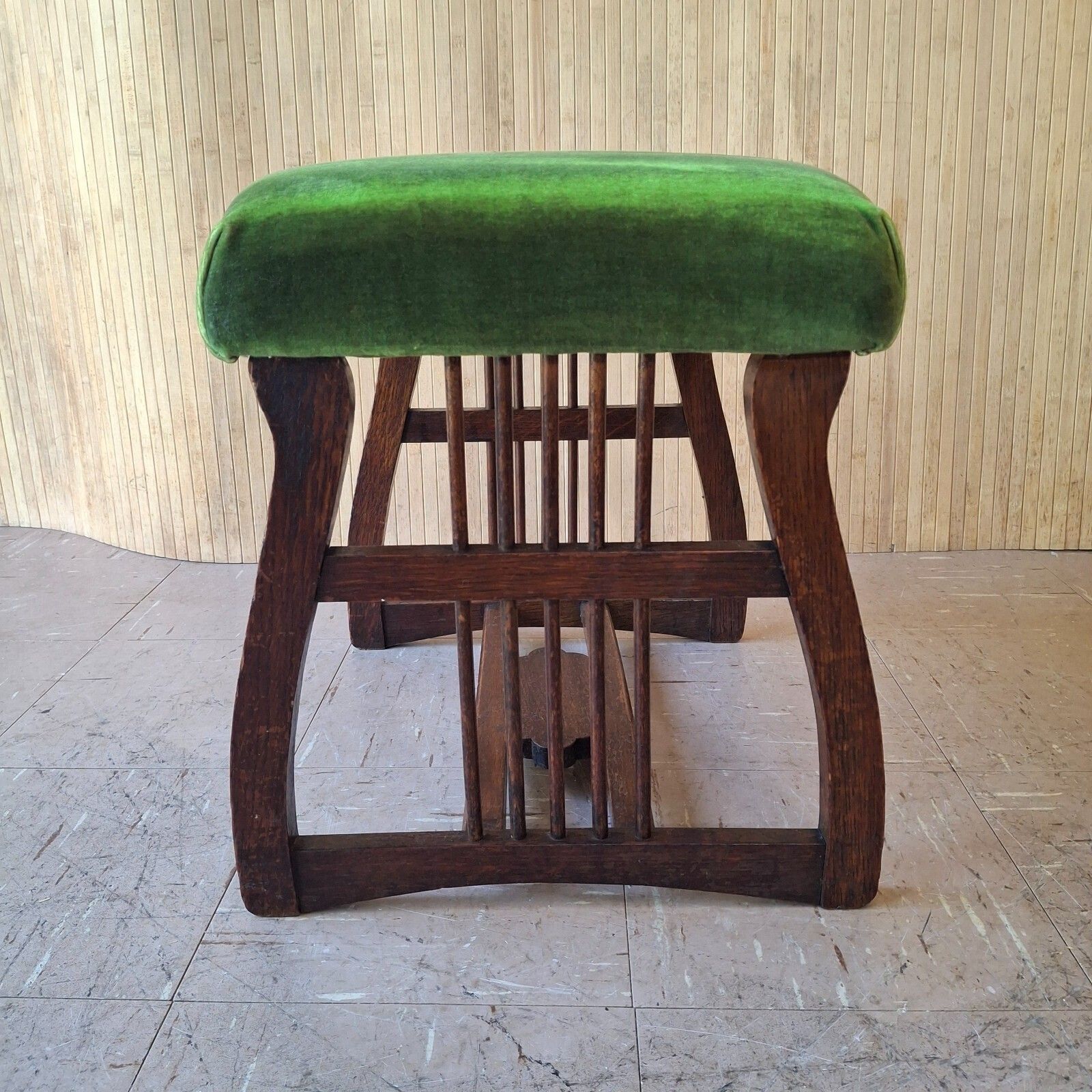 Fab Antique Dark Oak Piano Dressing Stool Blue Green Ombre Velvet photo buy