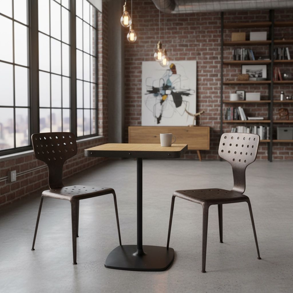 Industrial Bistro Table Oak Steel photo furniture