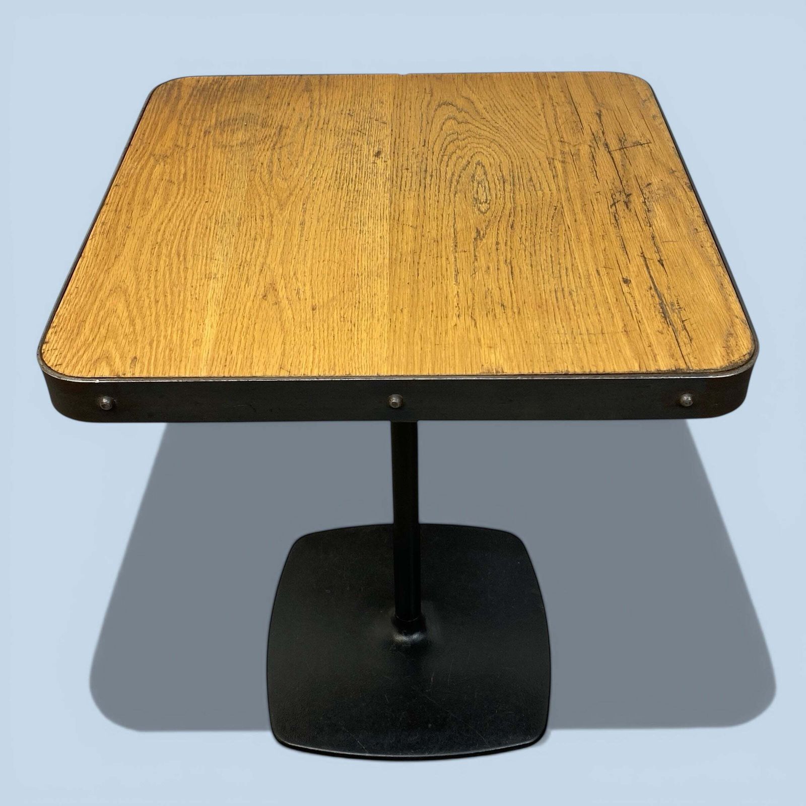 Industrial Bistro Table Oak Steel photo for sale