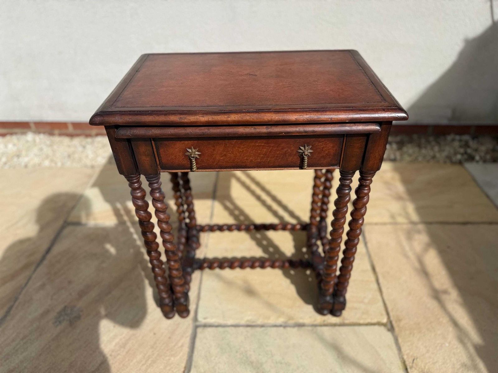 Jonathan Charles/Harrods Walnut Barley Twist Nest Of Two Tables With Leather Inset And Single Drawer To Small Table photo for sale