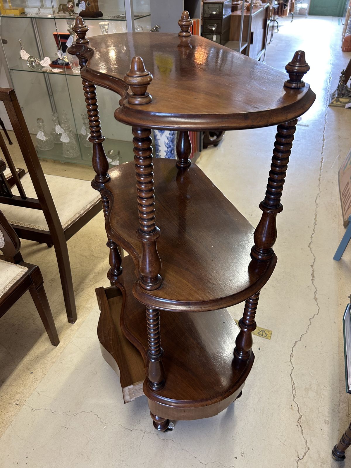 Antique Mahogany 3 Shelf What Not With Drawer On Castors photo 245.0