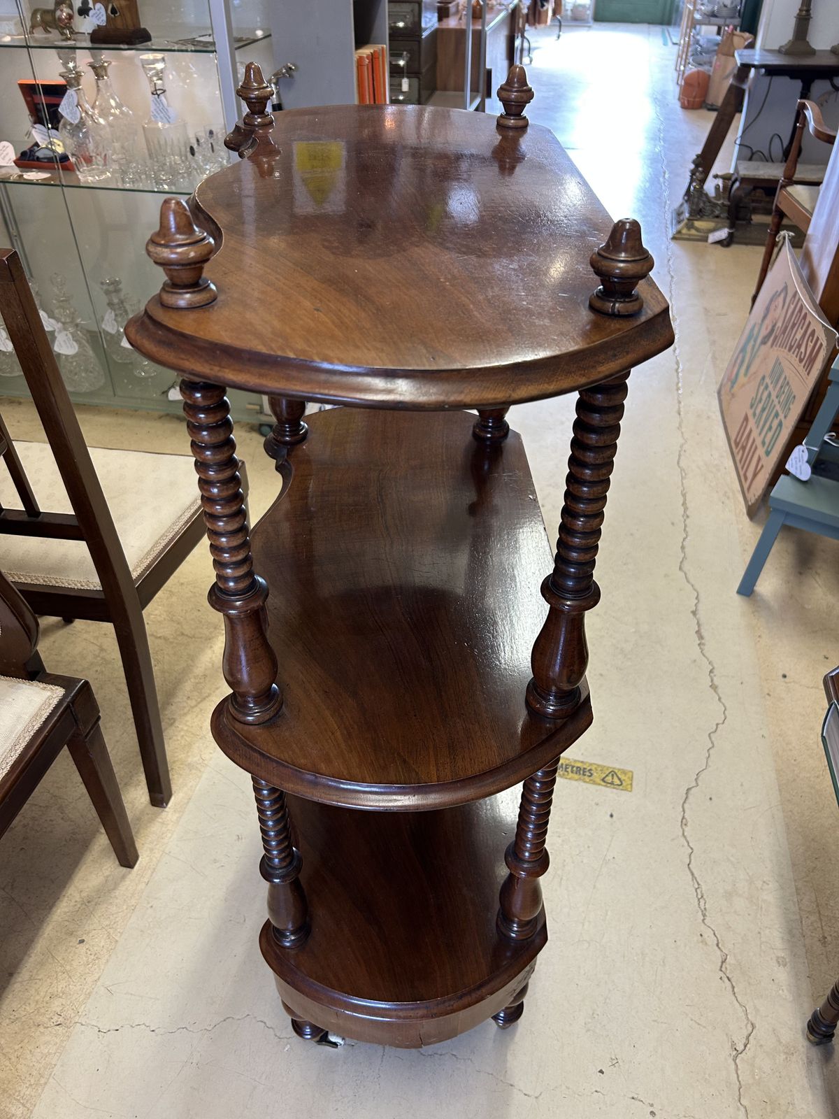 Antique Mahogany 3 Shelf What Not With Drawer On Castors photo vinterior