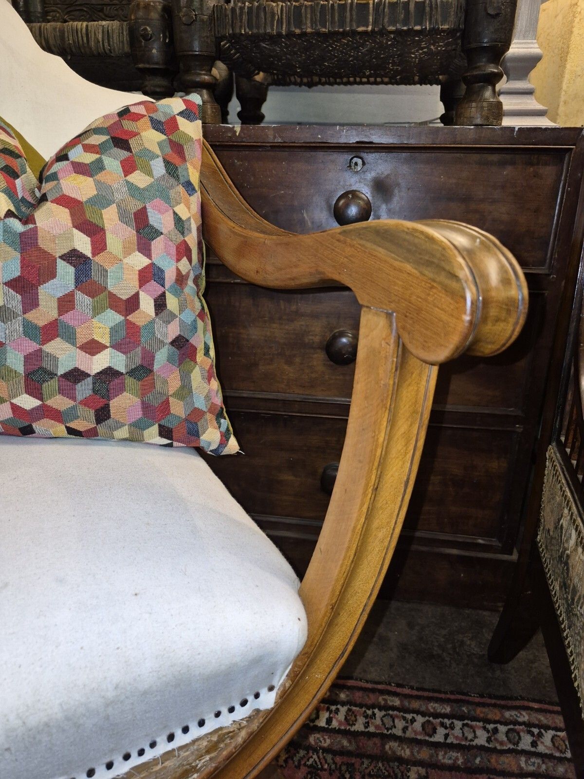 photo for sale An Epic Sturdy In Calico Iconic X Frame Victorian Armchair In Creamy Satinwood