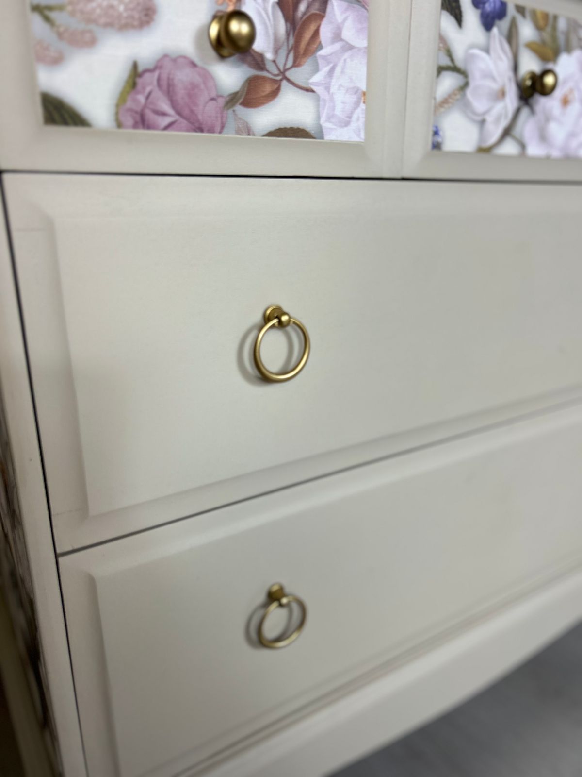 Furniture Stag Floral Neutral Oversized Bedside Cabinets | Vintage Pair Uk photo