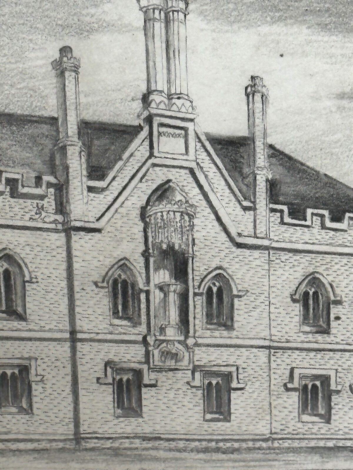 Rare Georgian Architectural Drawing Of Gisborne Court, Peterhouse, Cambridge British School, Early 19th Century, In The Manner Of Joseph Michael Gandy photo for sale
