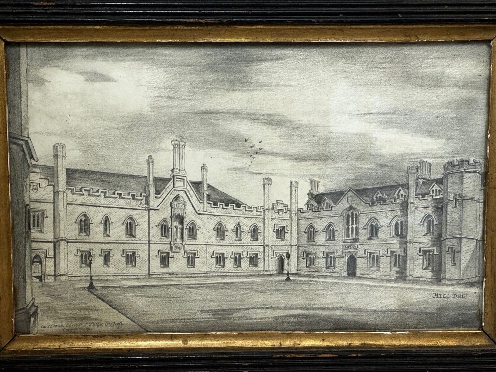 photo vintage Rare Georgian Architectural Drawing Of Gisborne Court, Peterhouse, Cambridge British School, Early 19th Century, In The Manner Of Joseph Michael Gandy