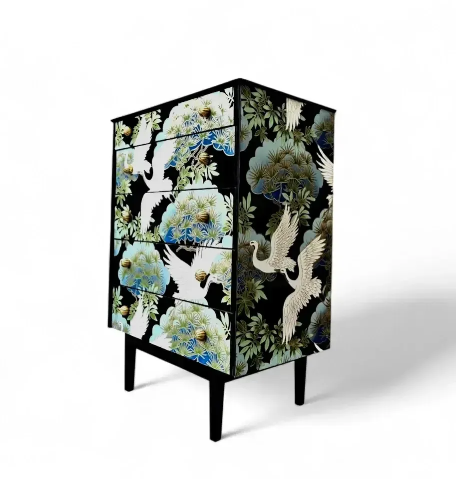 Upcycled Vintage Mid Century Chest Of Drawers With Chinoiserie Design photo vinterior