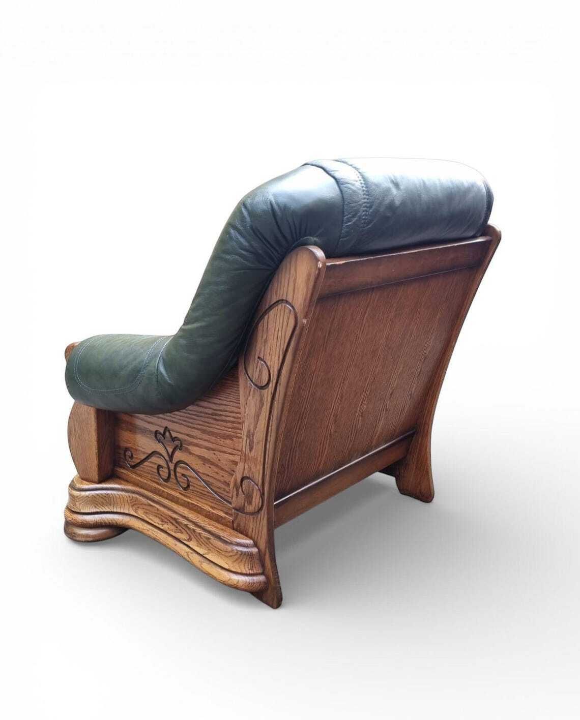 Vintage Leather Armchair With Solid Oak Frame  Green Leather C.1970s photo 599.0