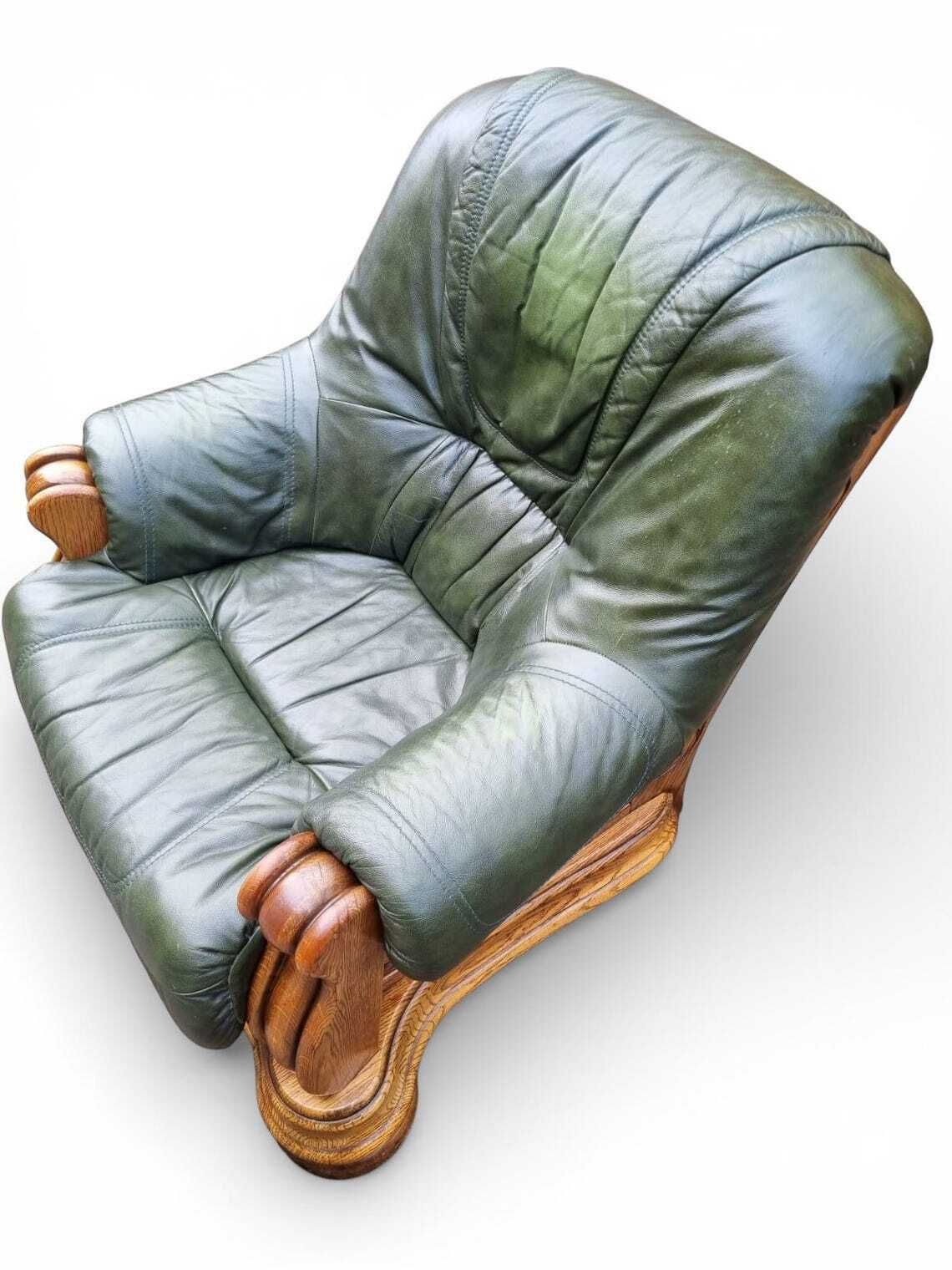 Vintage Leather Armchair With Solid Oak Frame  Green Leather C.1970s photo buy
