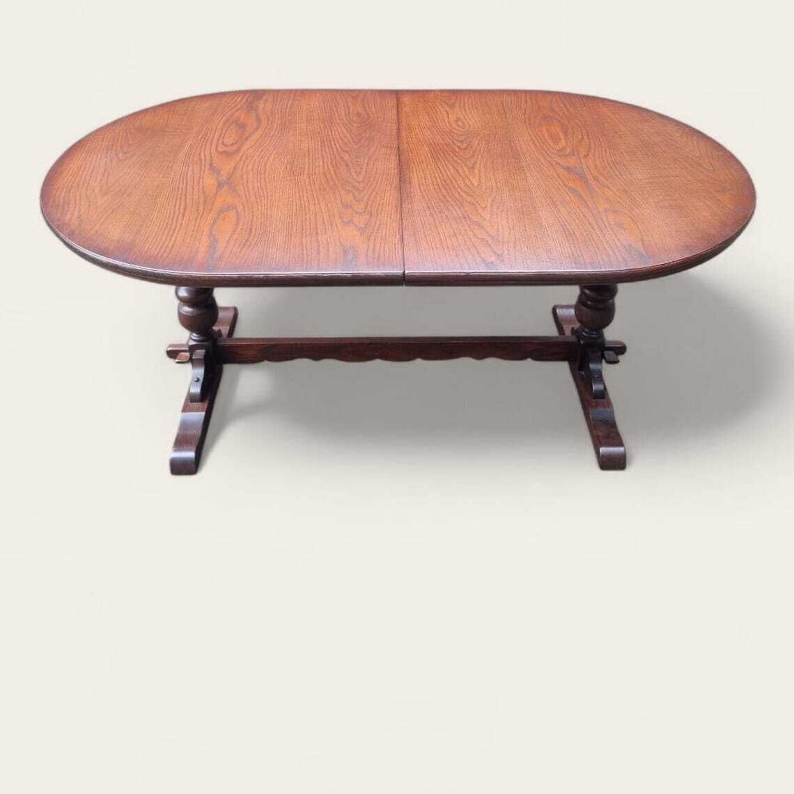 Vintage Old Charm Wood Bros Large Oak Extending Dining Table / Seats 6–8 / C.1970s photo furniture
