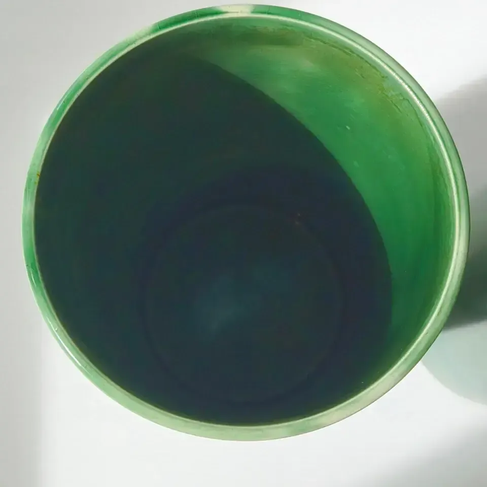 Pair Of Vintage 1950s Roller Vases Green Ceramic Signed 50s photo vinterior