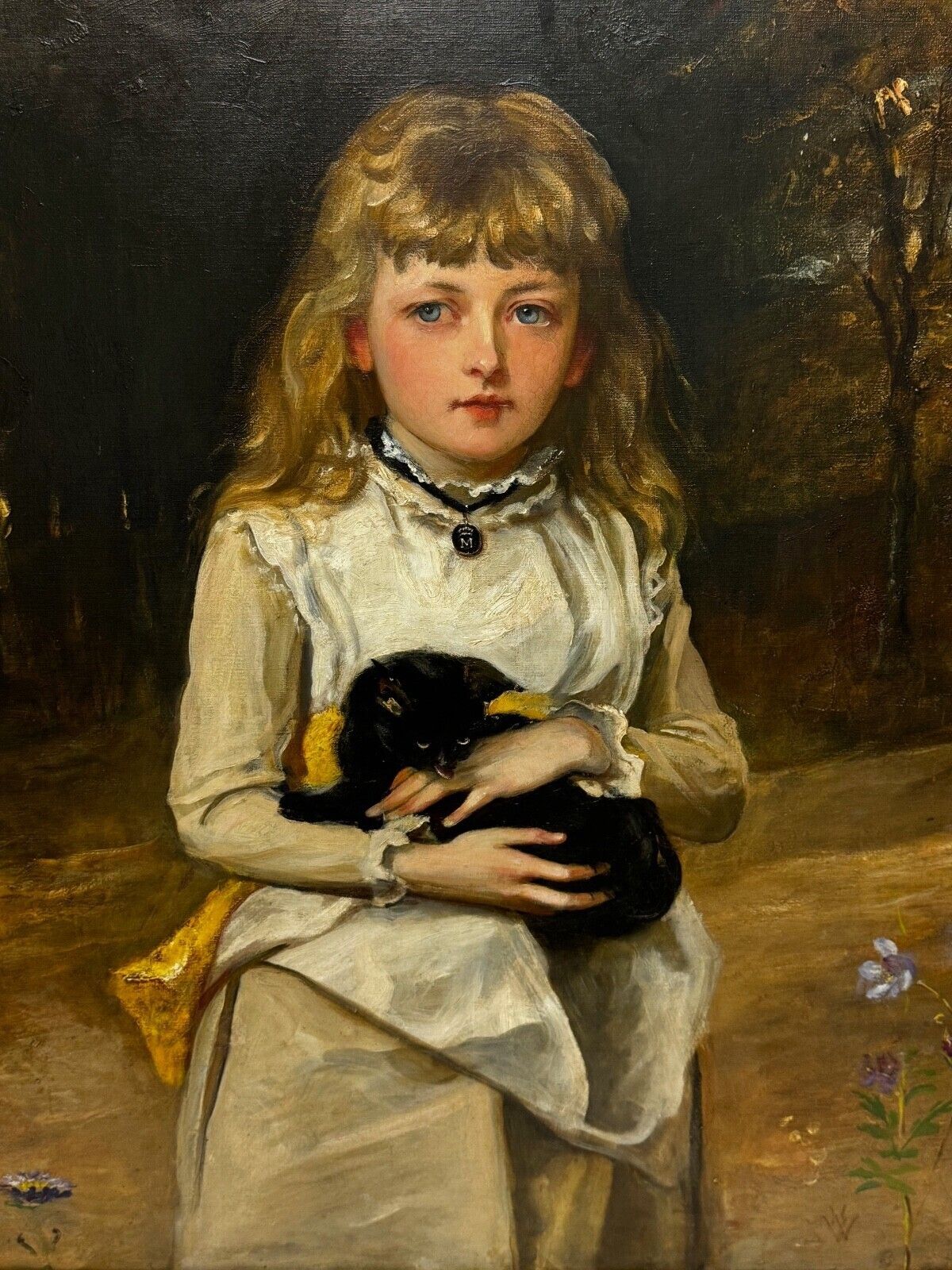 Victorian Oil Painting Girl With Kitten C.1890 Henry Weigall British Portrait, Large Gilt Frame photo furniture