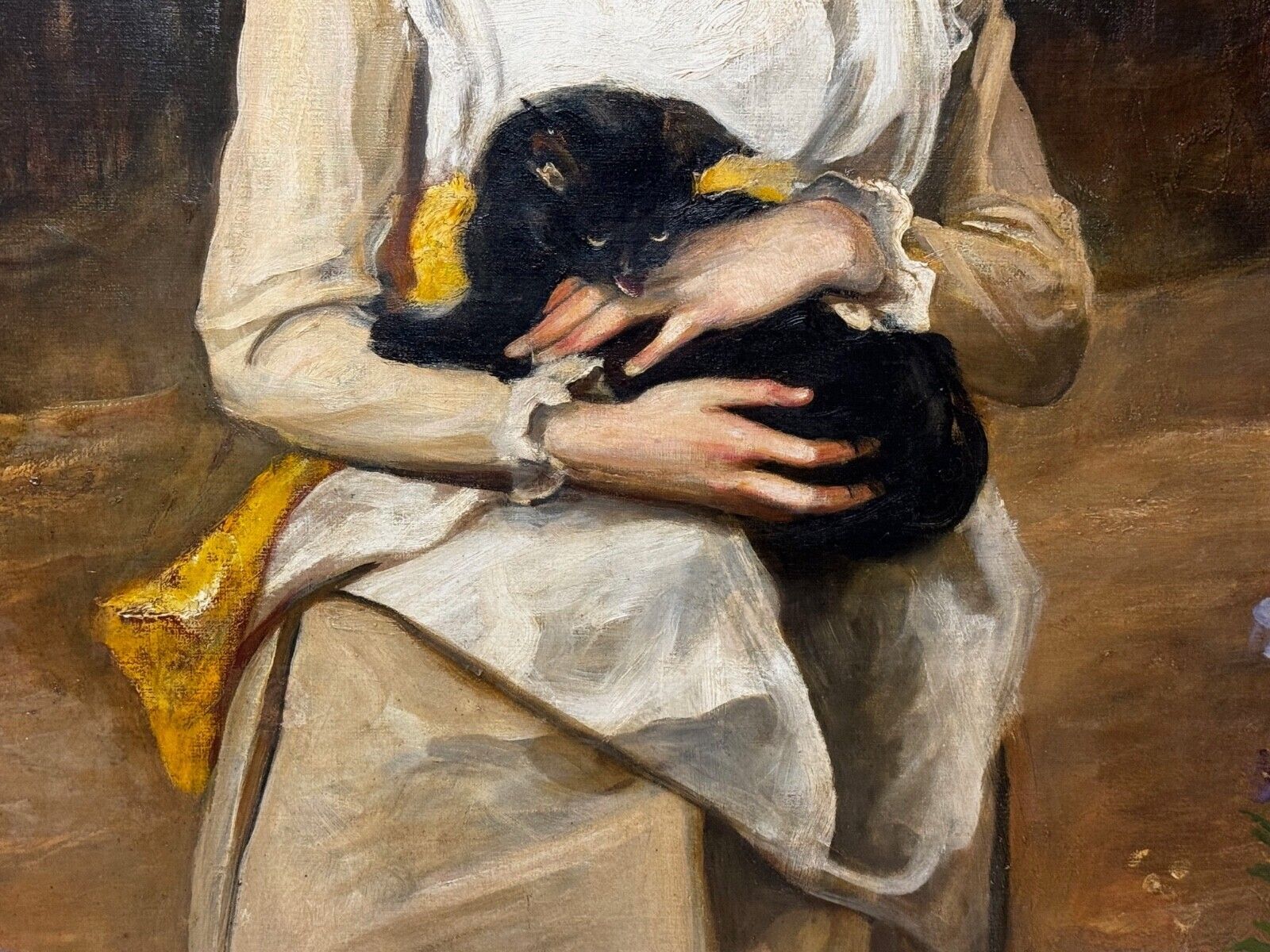 Victorian Oil Painting Girl With Kitten C.1890 Henry Weigall British Portrait, Large Gilt Frame photo buy