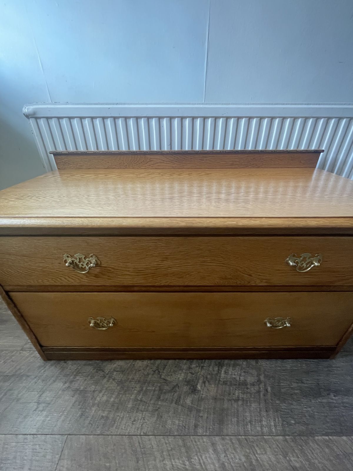 Vintage Solid Oak 2 Drawers Of Chest Of Drawers With Brass Handles photo furniture