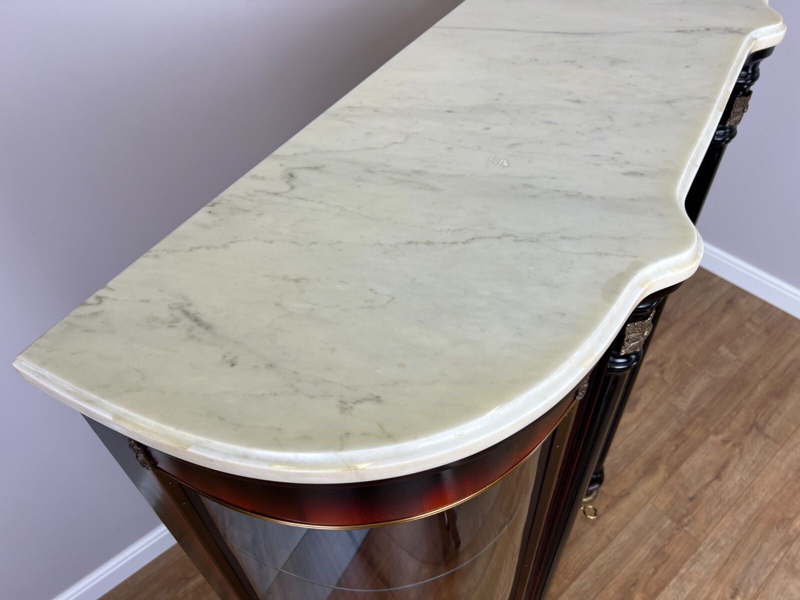 photo vintage Cabinet Vintage French Style Empire Display Cabinet Marble Top Glass Lot 4977.