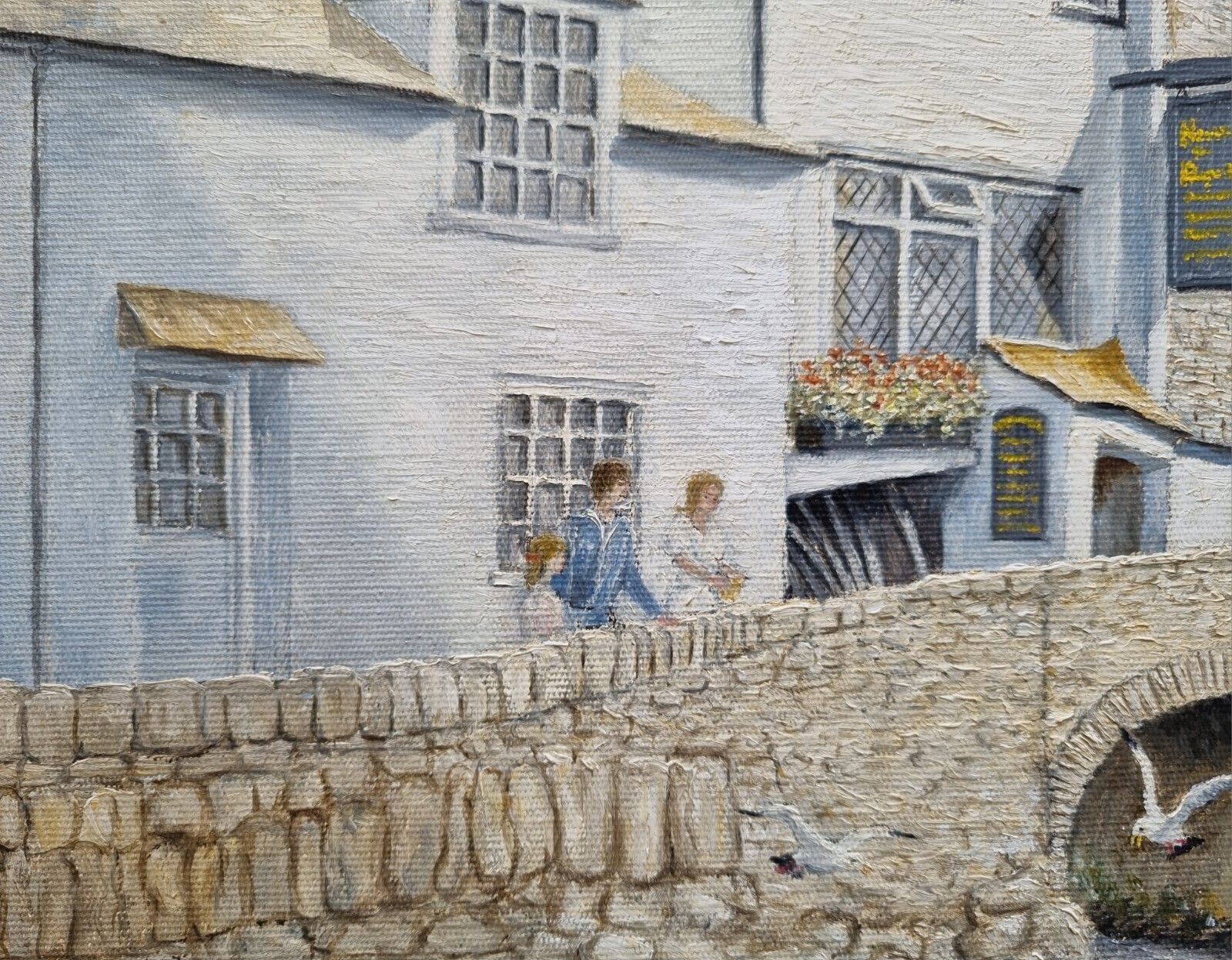 photo furniture Vintage Oil Painting Sam Burden Roman Bridge Polperro Cornwall Seaside Signed