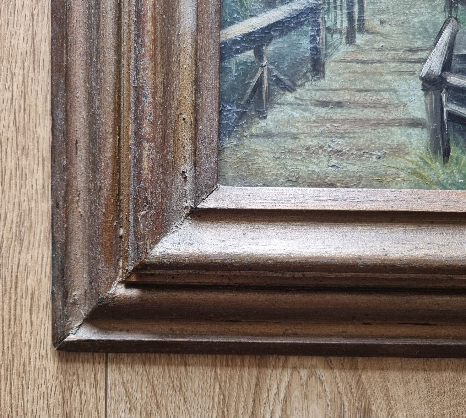 photo vinterior Antique Landscape Oil Painting On Board Signed Morton River Path Cathedral
