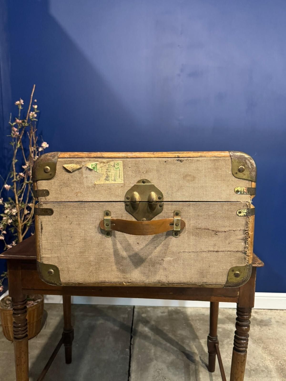 photo for sale Antique Suitcase Wood And Canvas Gentlemen's Vintage Prop Art Deco Classic Carg