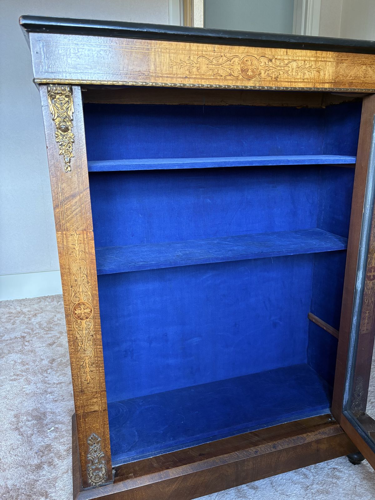 Antique 19th Century Walnut Veneer Pier Display Cabinet/ Marquetry photo for sale