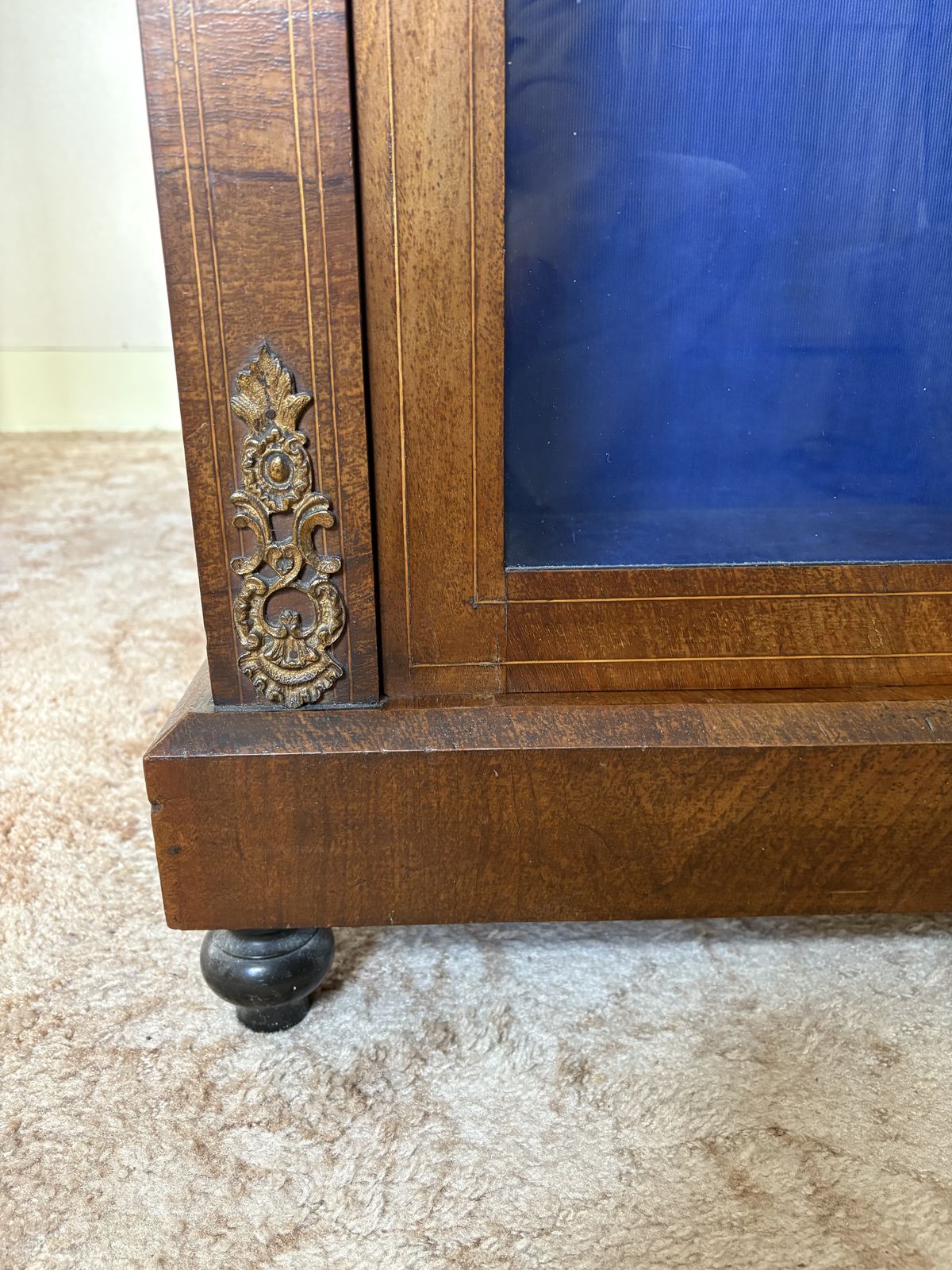 Antique 19th Century Walnut Veneer Pier Display Cabinet/ Marquetry photo Furniture