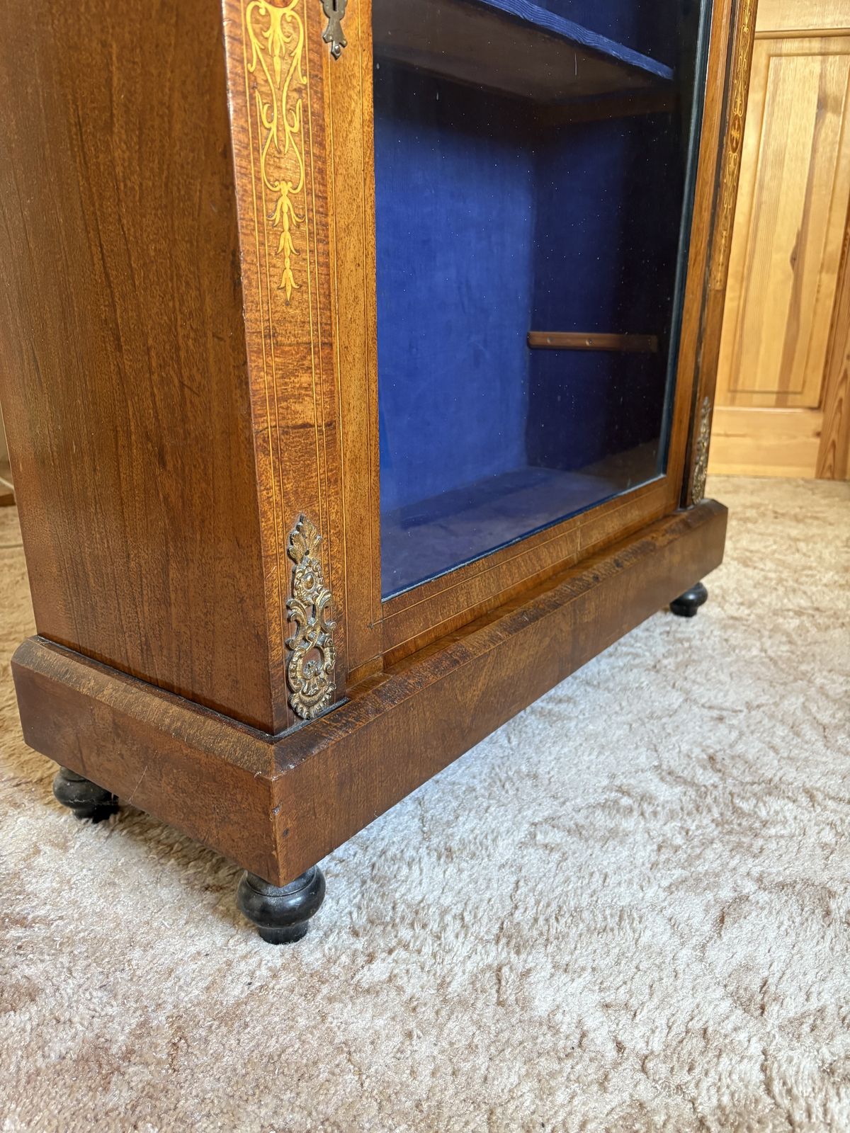 Antique 19th Century Walnut Veneer Pier Display Cabinet/ Marquetry photo buy