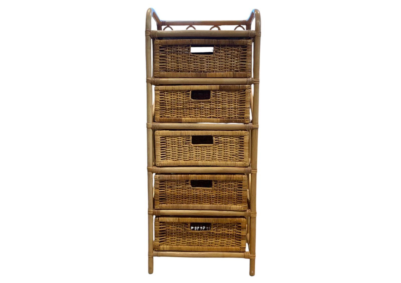 Vintage Jungalow Bamboo And Rattan Tallboy Chest Of Four Drawers 1970s photo vinterior