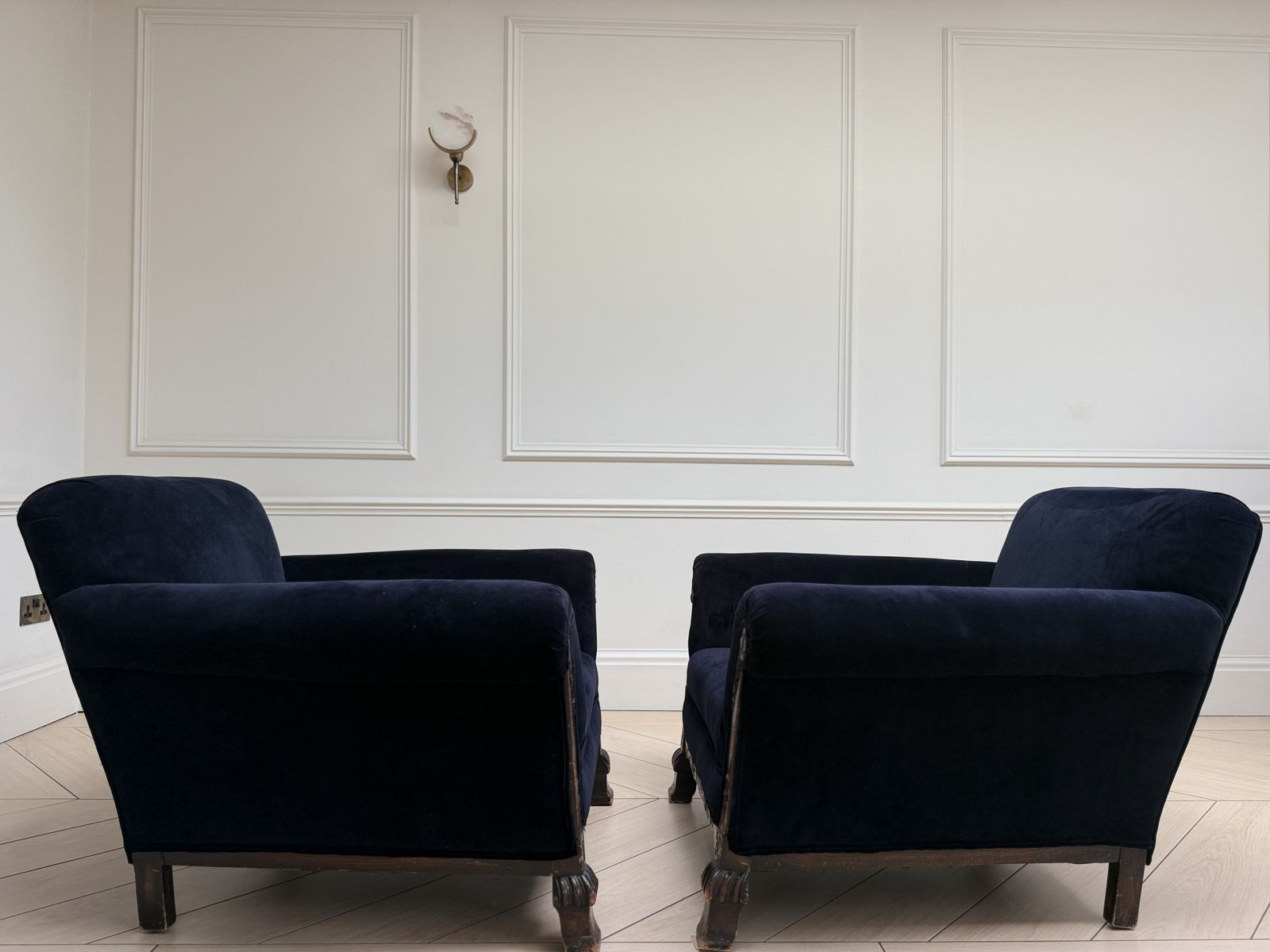Pair Of Art Deco Velvet Armchairs, Reupholstered In Linwood Omega Black Velvet photo 1550.0