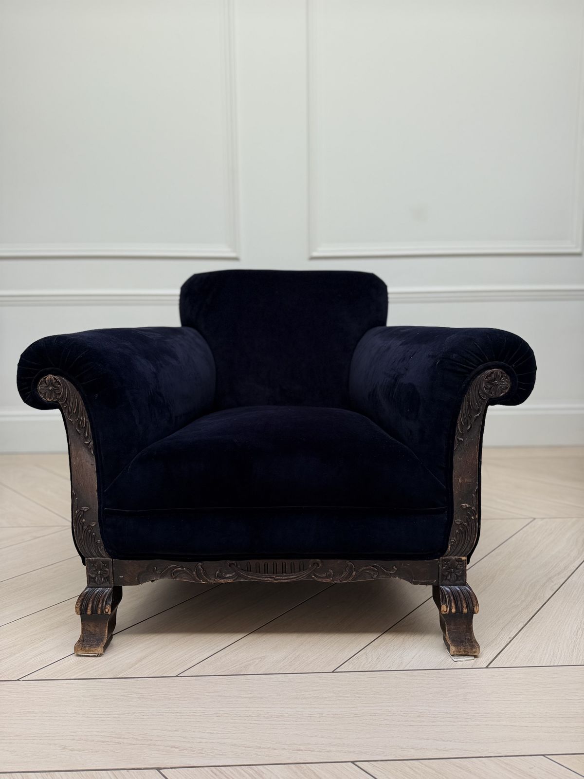 Pair Of Art Deco Velvet Armchairs, Reupholstered In Linwood Omega Black Velvet photo vinterior