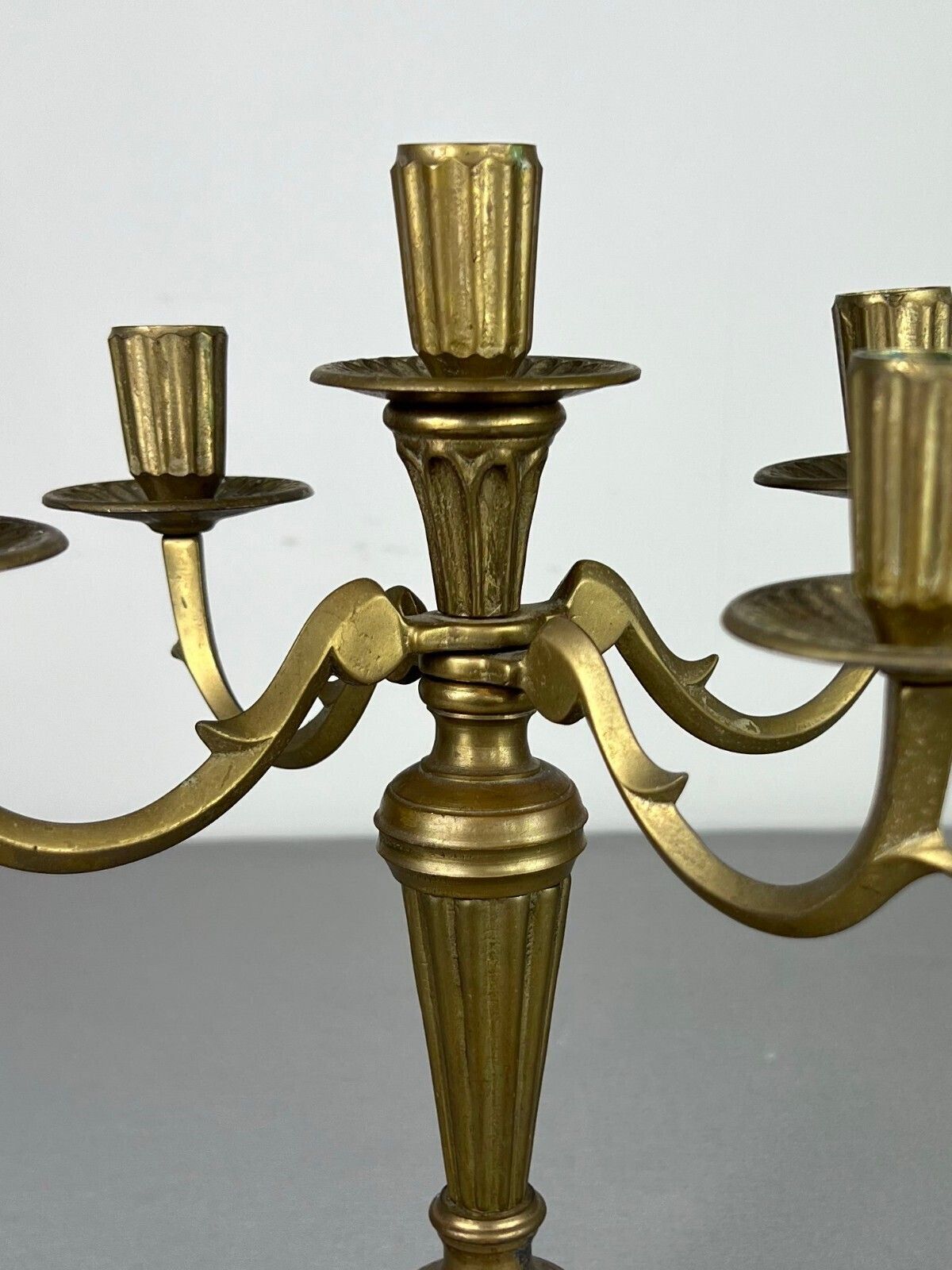 Candelabra Vintage French Style Metal Gold 5 Arm Candle Holder Pair Lot 5075. photo for sale