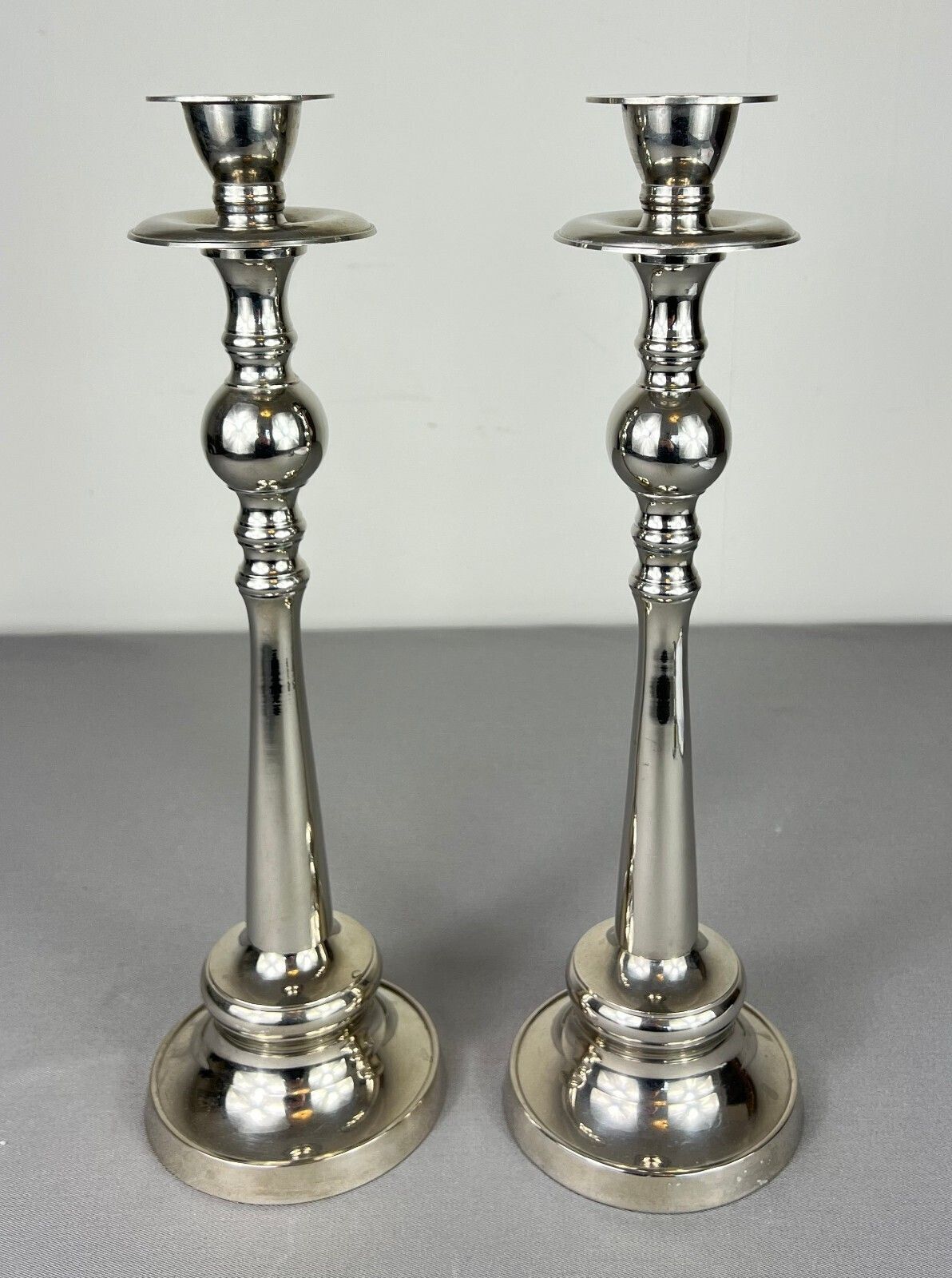 Pair Of Candle Holders Vintage French Silver Metal Column Candlesticks Lot 5077.