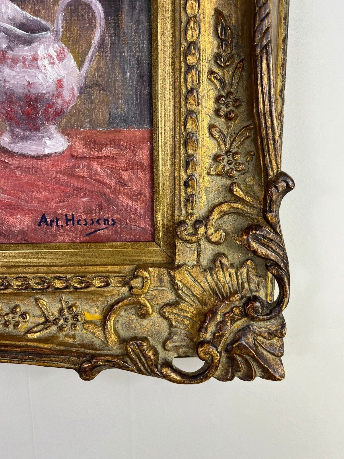 Vintage French Oil Painting Floral Still Life Framed Carved Signed Lot 5112. photo for sale