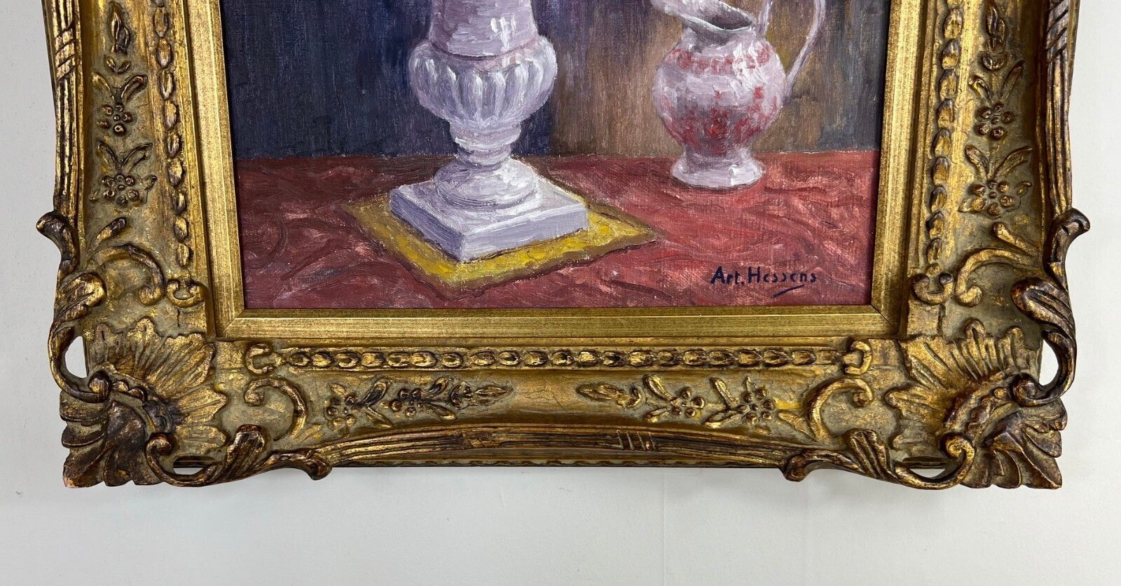 Vintage French Oil Painting Floral Still Life Framed Carved Signed Lot 5112. photo Art