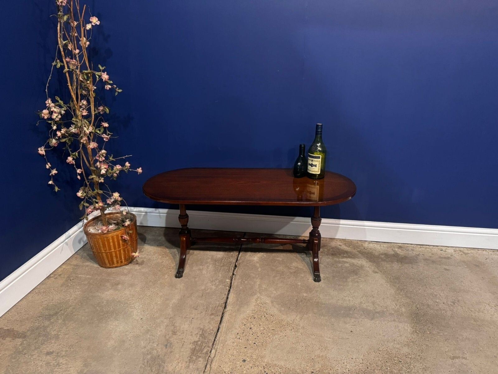 Antique Mahogany Oval Table On Brass Claw Wine Feet Low Coffee Table.
