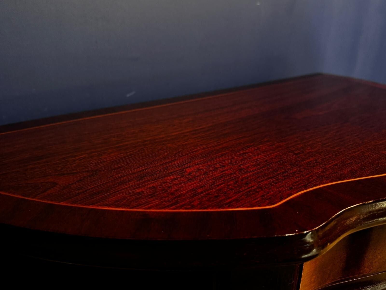 photo for sale Vintage Burr Mahogany Veneered Demi Lune Console Table Hall Side Plant Stand.
