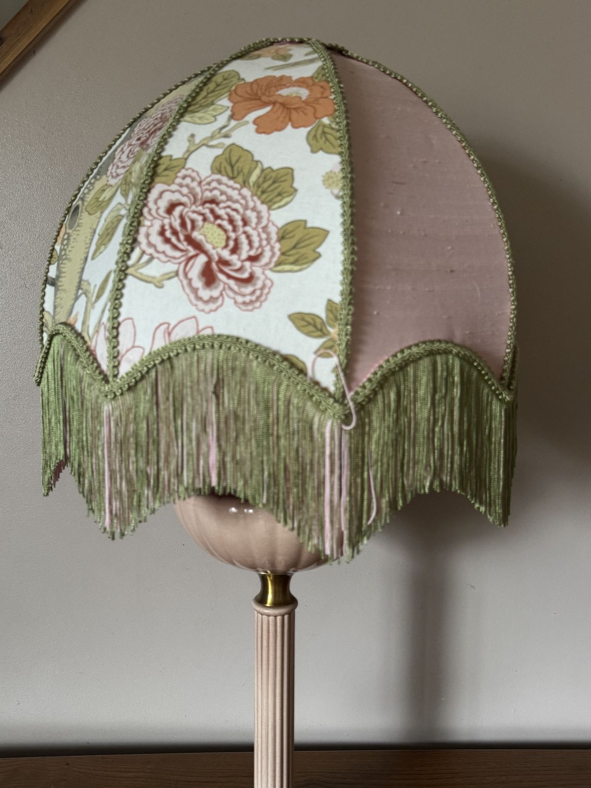 A Unique Vintage French Napoleonic Style Sectional Ceramic Table Lamp With Hand Sewn Shade. photo 175.0
